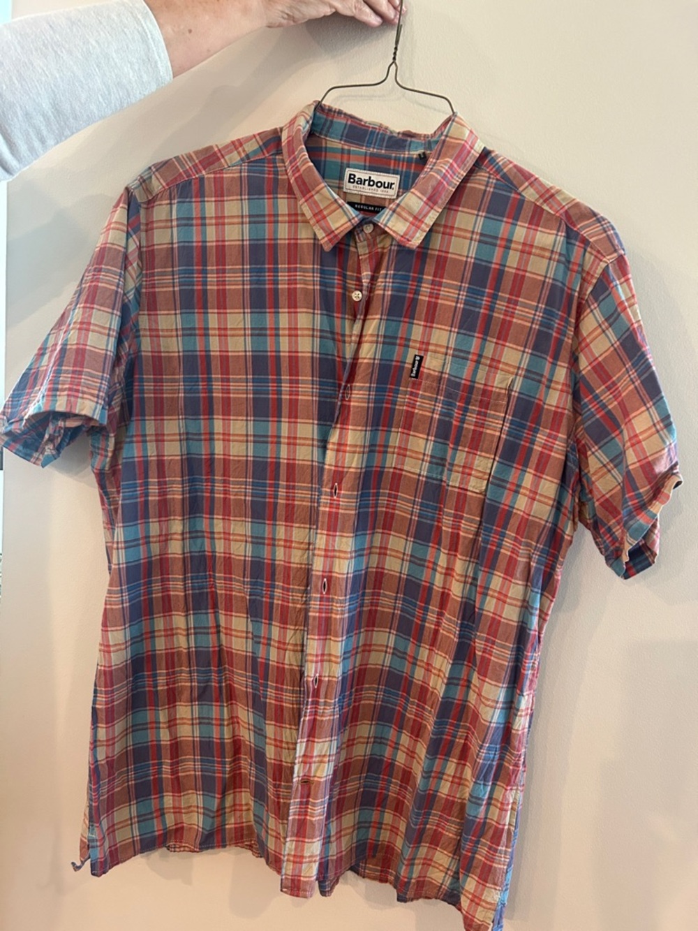 Barbour Red, Blue & Cream Plaid Short-Sleeve Button-Down Shirt